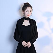 披肩女夏防嗮婚纱礼服雪纺薄款长袖黑色百搭日常套头晚宴姐妹马甲