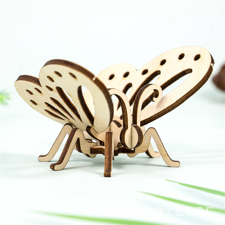 儿童diy木质拼图玩具 木制蝴蝶模型立体拼图3d拼装涂色昆虫模形