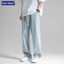NASA美式高街休闲裤子男士2024春季新款直筒裤潮牌水洗浅色牛仔裤