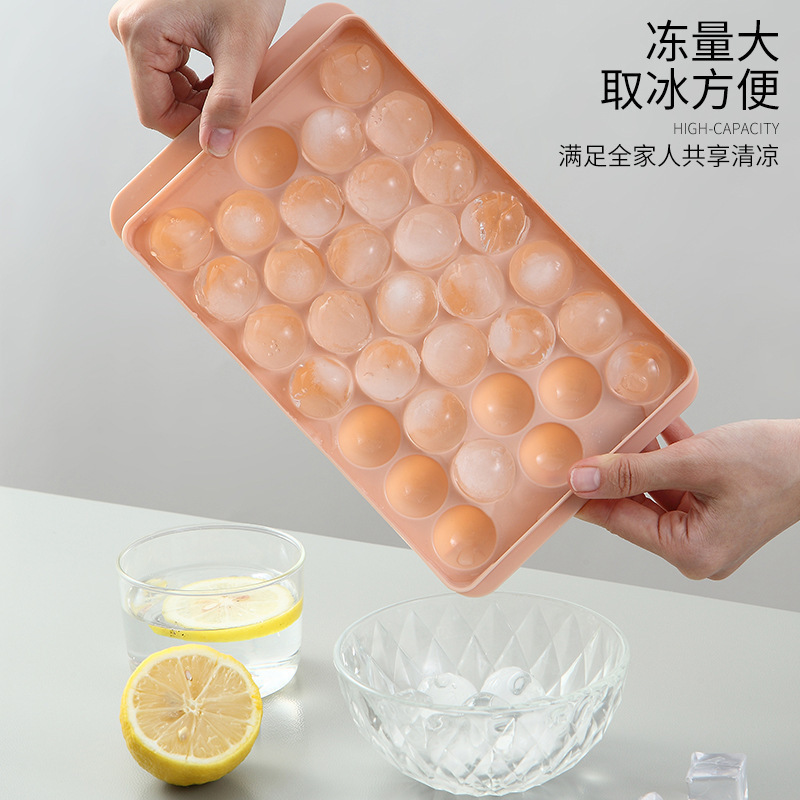 33 Grids round Ice Cube Mold Ice Cube Box with a Cover Ice Cube Ice Hockey Film Set Ice Making Homemade Ice Grid Mold Refrigerator Ice Cube