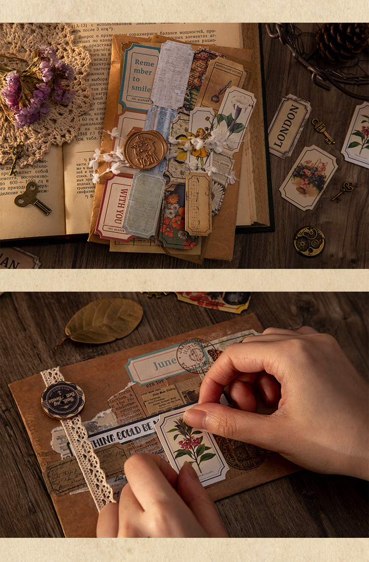 陌境素材贴纸包 岁月回廊系列 复古异形手帐diy装饰贴画30张入8款