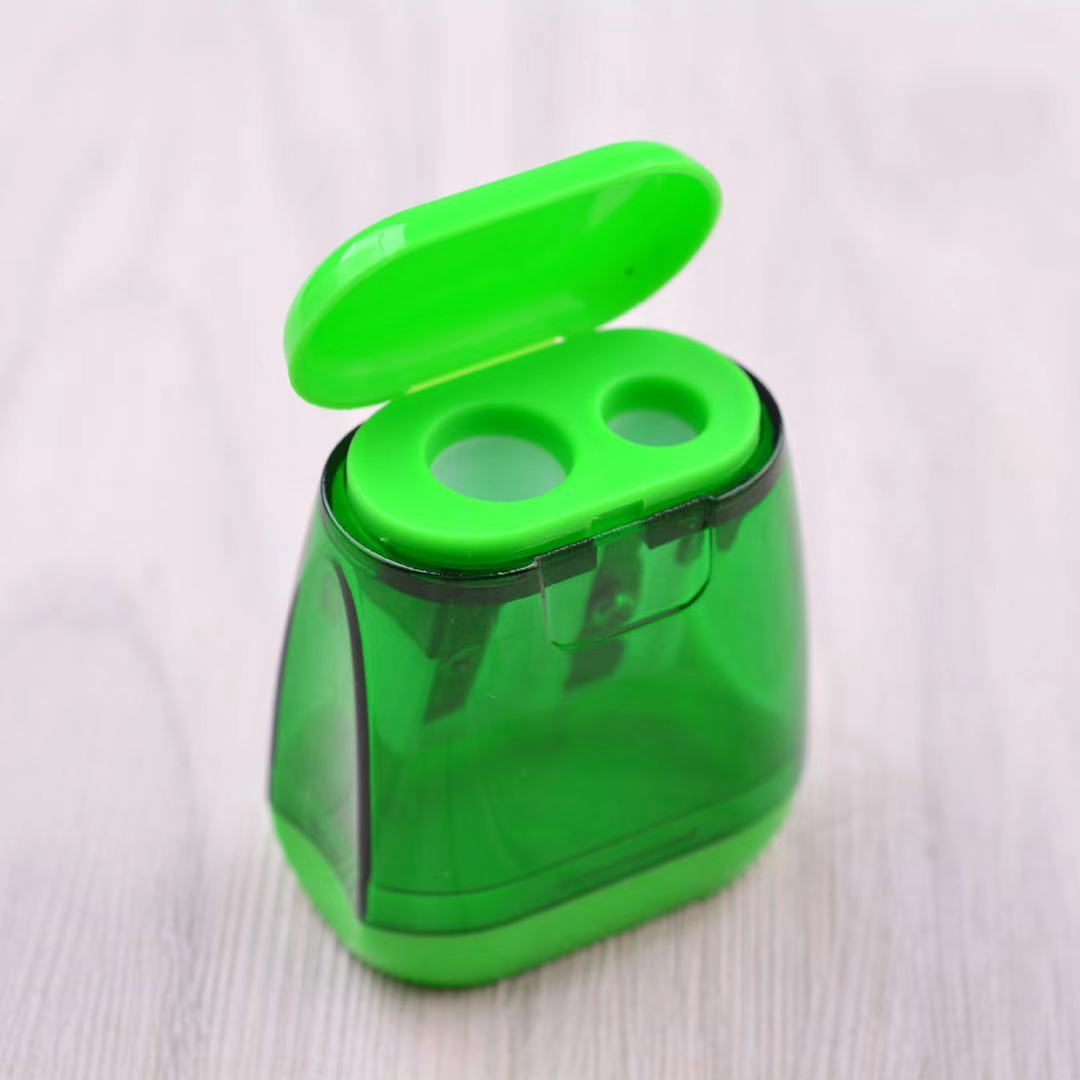 New Double Hole Pencil Sharpener Plastic with Lid Penknife Pencil Sharpener Cute Children Pencil Sharpener Pencil Can Be Customized