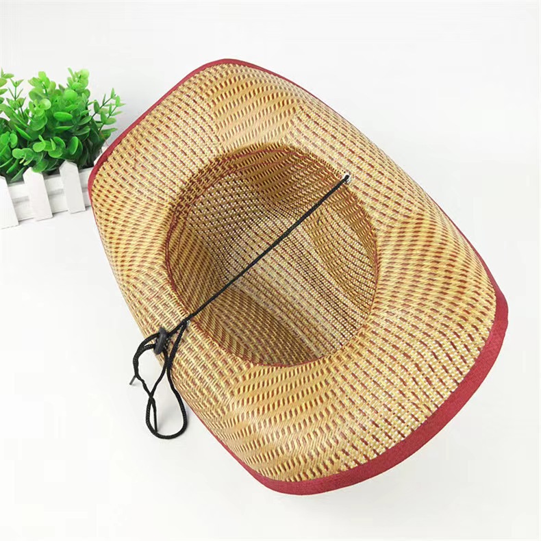 Sun Protection for Men and Women Straw Woven Cowboy Hat Summer Straw Hat Western Cowboy Hat Letter Top Hat Breathable Beach Hat