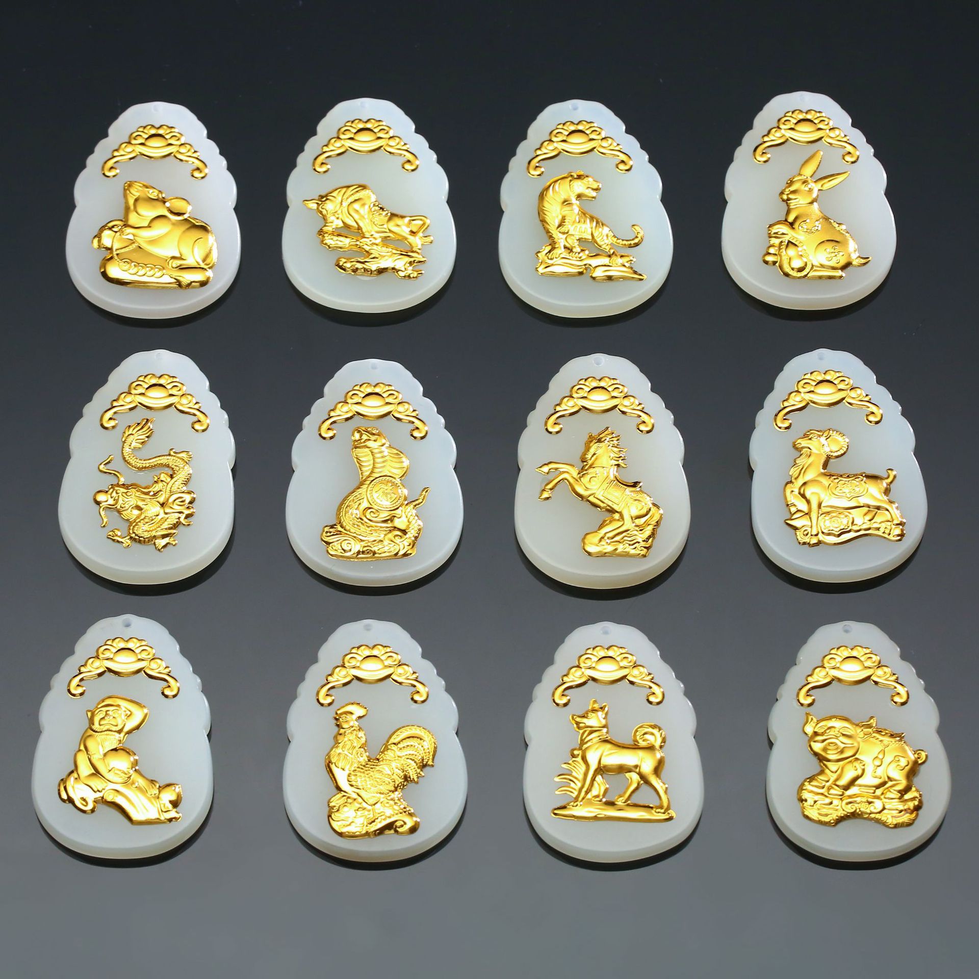 3d金镶玉十二生肖吊坠 古风和田玉兔年本命年吊坠男女款会销礼品