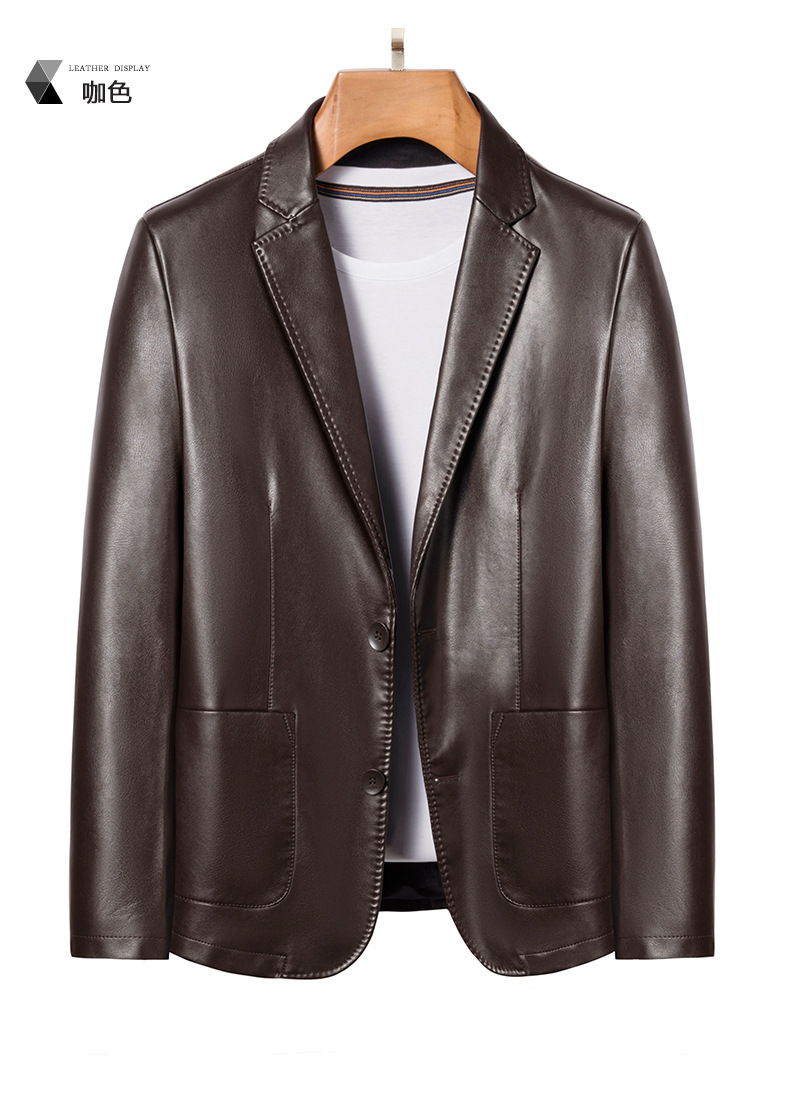 2022春季超仿绵羊皮西装男修身薄休闲男式生态皮西服外套一件代发