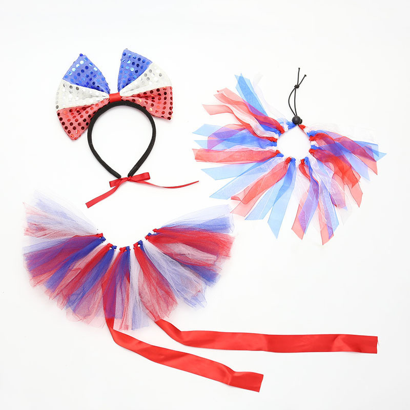 Zilin Cross-Border Independence Day Dogs and Cats Party Clothing Headband Scarf Gauze Skirt 3-Piece Set American National Day Pet Suit