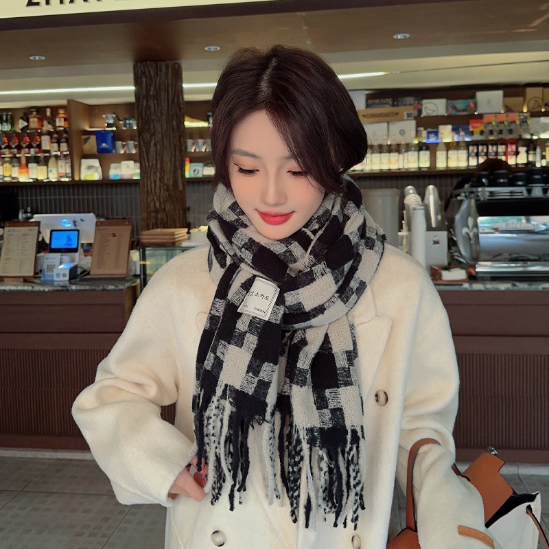 Winter Scarf Women's All-Match Big Windmill Cashmere Plaid Scarf Live Hot Talma Windproof Warm Scarf