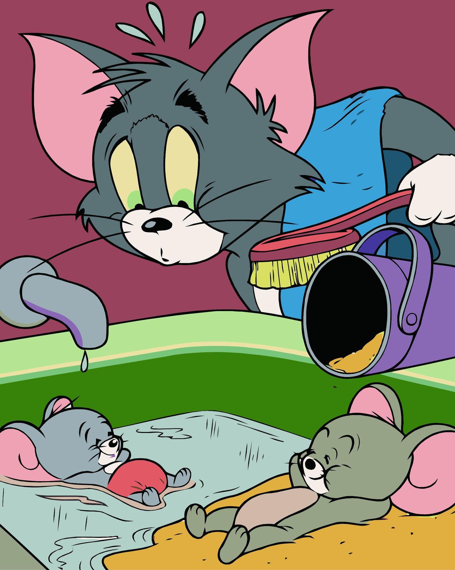 厂家直销diy数字油画摆地摊进货 猫和老鼠动漫小孩填色涂鸦装饰画