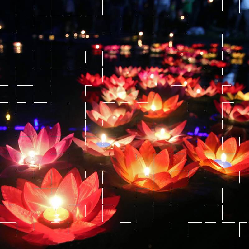 传统节日莲花灯七夕放花灯水上河灯祝福灯许心愿灯祈福情人节荷花