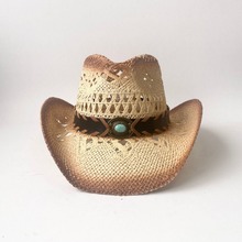 CY022镂空草帽定型帽遮阳涂鸦喷漆男女西部风格马兰花纸绳牛仔帽