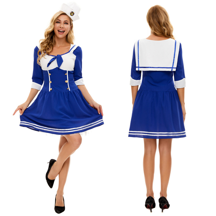 万圣节cos游戏制服蓝色性感女海军连衣裙水手服套装航海女成人服