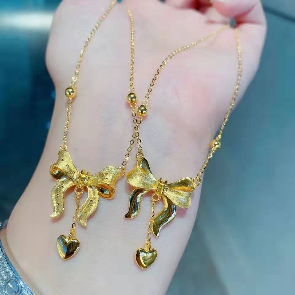 黄金项链女5g黄金足金999在逃公主蝴蝶结套链 24k万足金o字项链