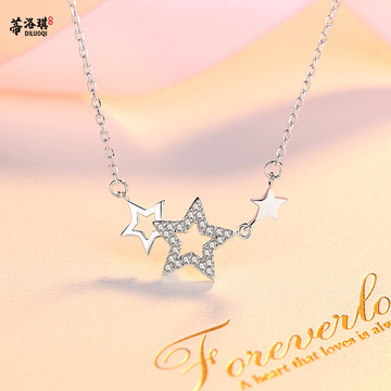 s925纯银五角星项链女 欧美时尚气质个性星星吊坠锁骨链 一件代发