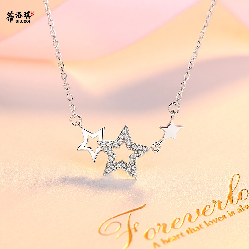 s925纯银五角星项链女 欧美时尚气质个性星星吊坠锁骨链 一件代发