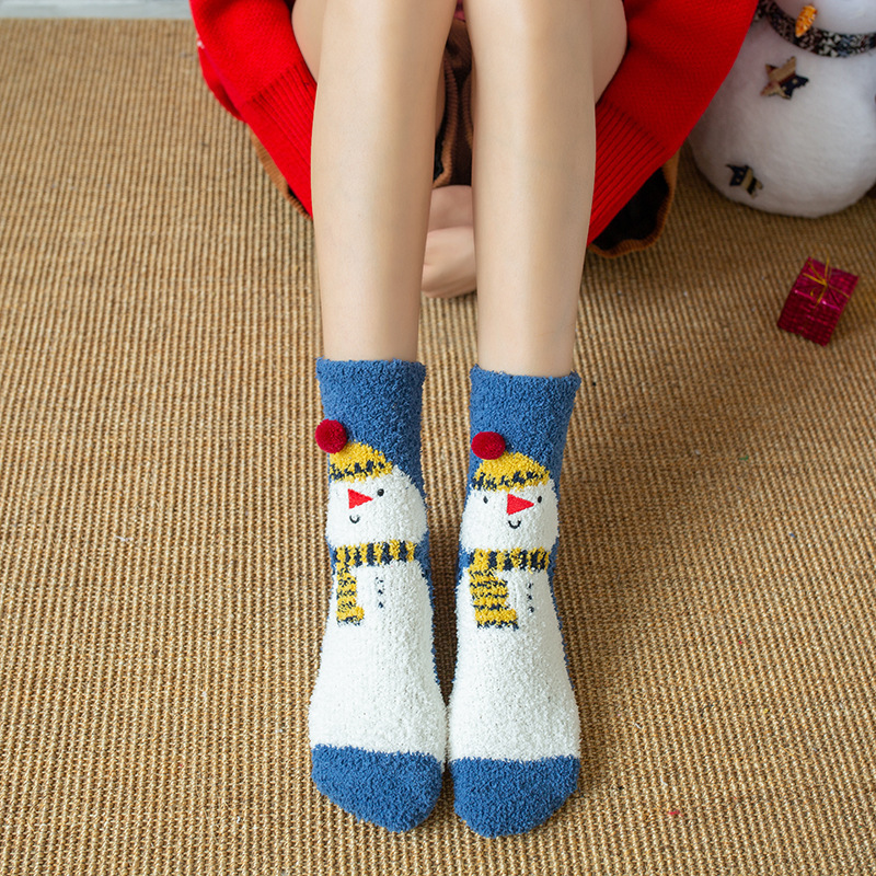 SocksChristmas Stockings Children Autumn and Winter Thick Warm Coral Cashmere Socks Christmas Gift Box Mid-Calf Cartoon Elk Red Room Socks