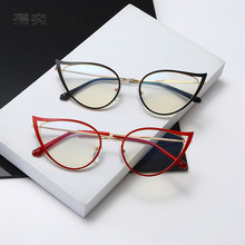 2023新款防蓝光平光镜金属复古眼镜框欧美个性猫眼感光变色眼镜架