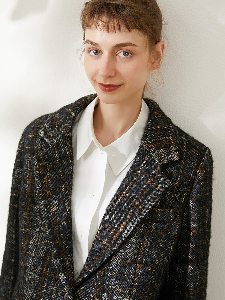 米可帛恩高奢款羊毛西装外套高级感格纹垂感秋季上衣女83978