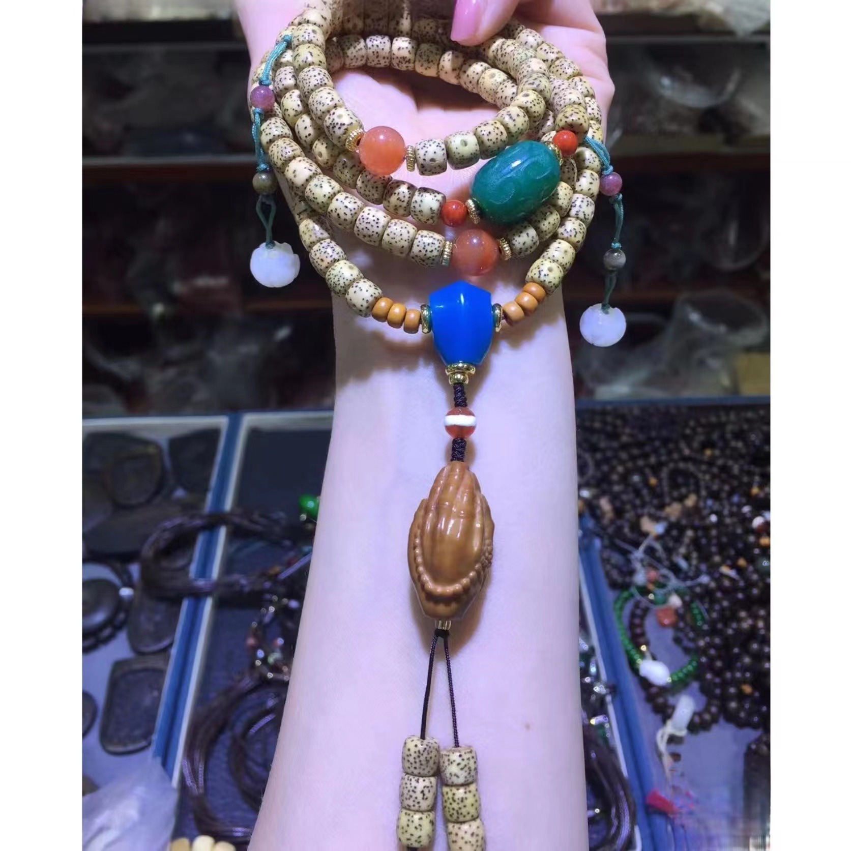 原生态黄金籽星月菩提项链文玩佛珠橄榄核佛手老玛瑙饰品女男批发