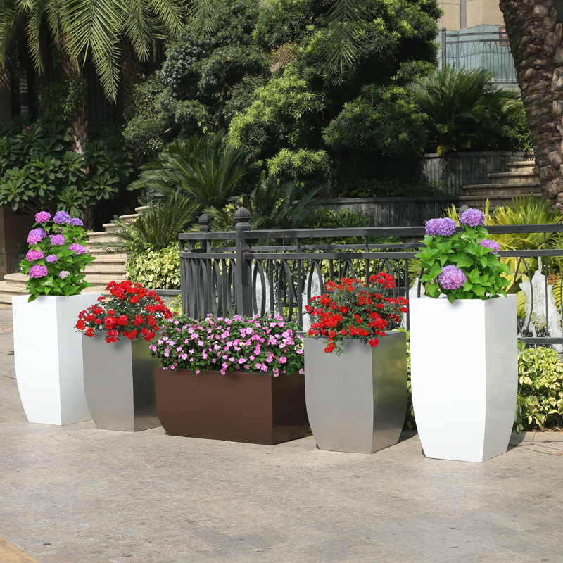 户外不锈钢花箱花槽精品园艺花器商业街售楼部写字楼广场铁艺花坛