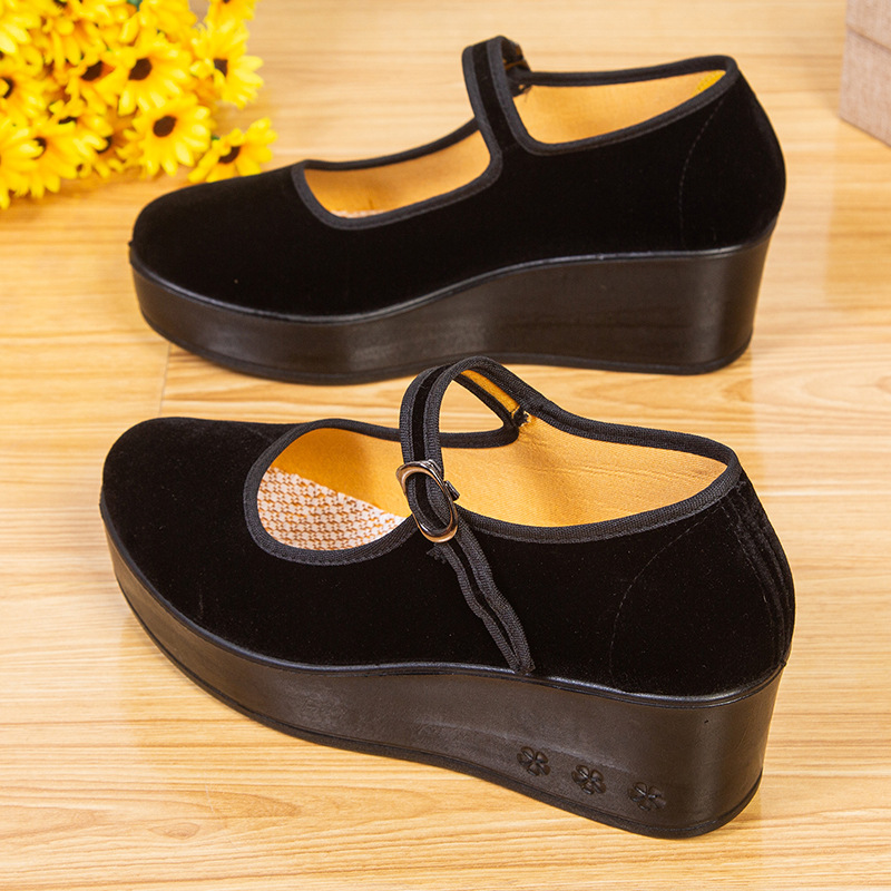老北京布鞋女黑一代酒店黑布鞋广场舞银行服务员松糕底聚氨酯软底