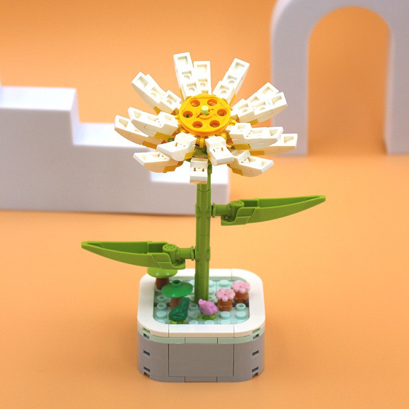 Cross-Border Hot Sale Compatible with Lego Building Blocks Flower Office Home Ornaments Assembling Preserved Fresh Flower Girlfriend Holiday Gift Wholesale