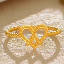 金戒指爱心印记镀金扭绳爱心纯金戒指520情人节送女友送老婆礼物