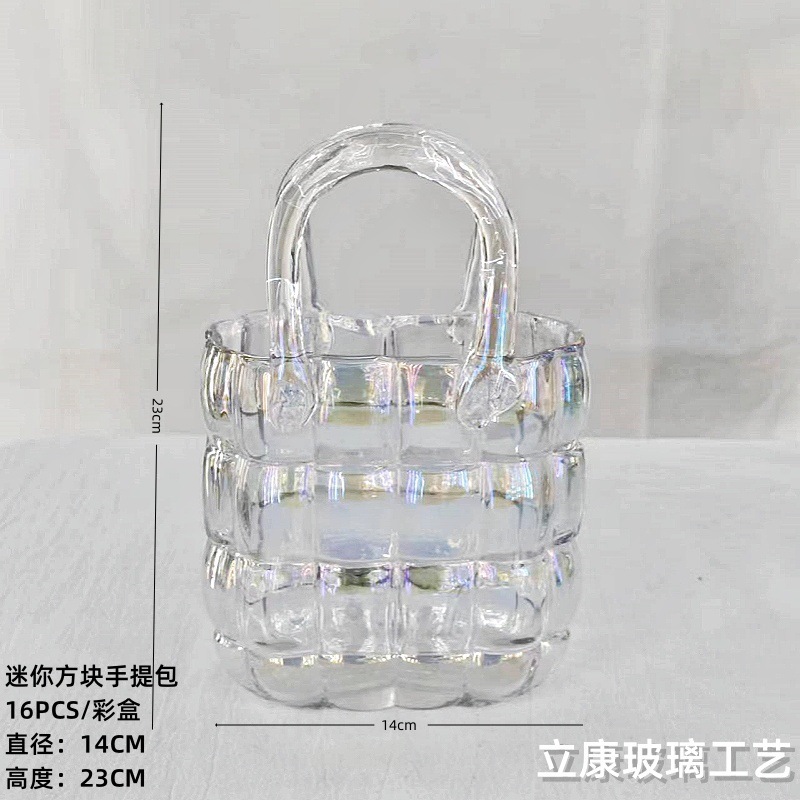 Factory Direct Sales Creative Square Handbags Glass Vase Hydroponic Flowers Home Hotel Decoration Vase Decoration