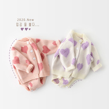 韩版婴幼儿女宝宝爱心提花外套背带三角爬毛毛衣两件套柔软包邮
