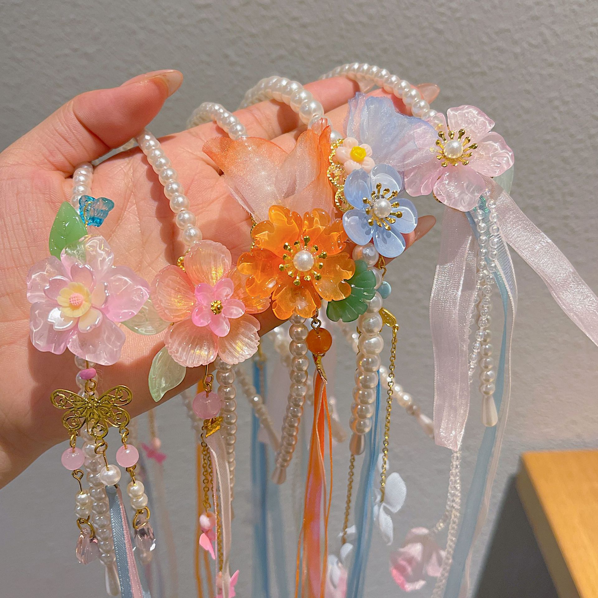 儿童汉服发箍古风女童中国风头箍珍珠蝴蝶结流苏发卡女孩古装头饰