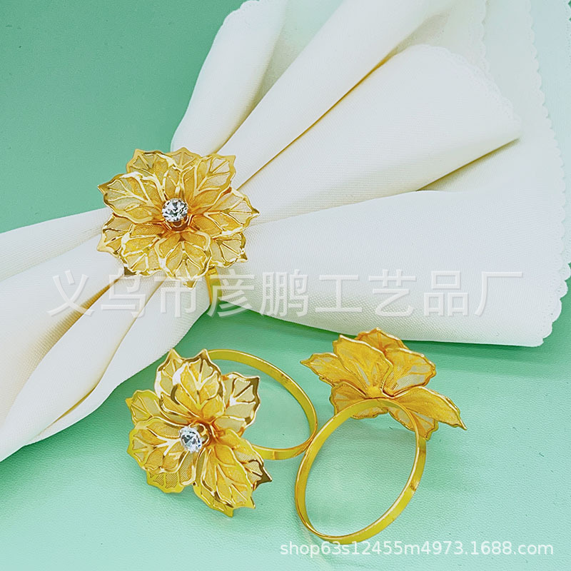 Hot Selling Cross-Border Hotel Napkin Ring Golden Zijinhua Diamond Napkin Ring Napkin Ring Wedding Exquisite Napkin Ring Wholesale