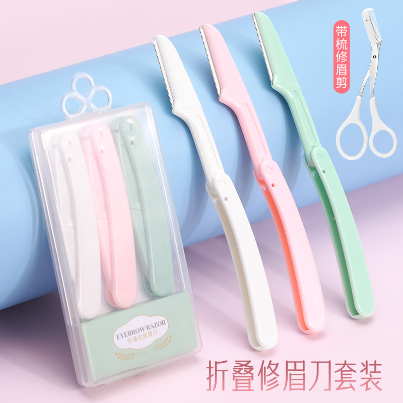 in stock wholesale beginner macro protecting wire net scratch-resistant folding eye-brow knife stainless steel scratch eyebrow trimer hair trimmer tools