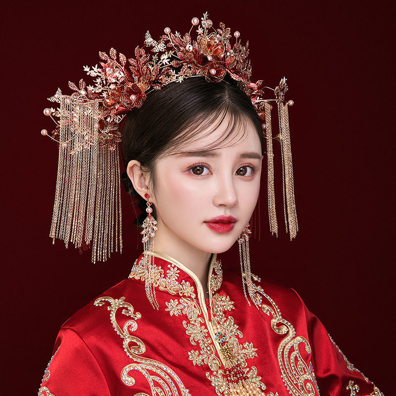 款新娘妆头秀禾头饰简单大气凤冠霞帔中式结婚秀禾服婚礼发饰