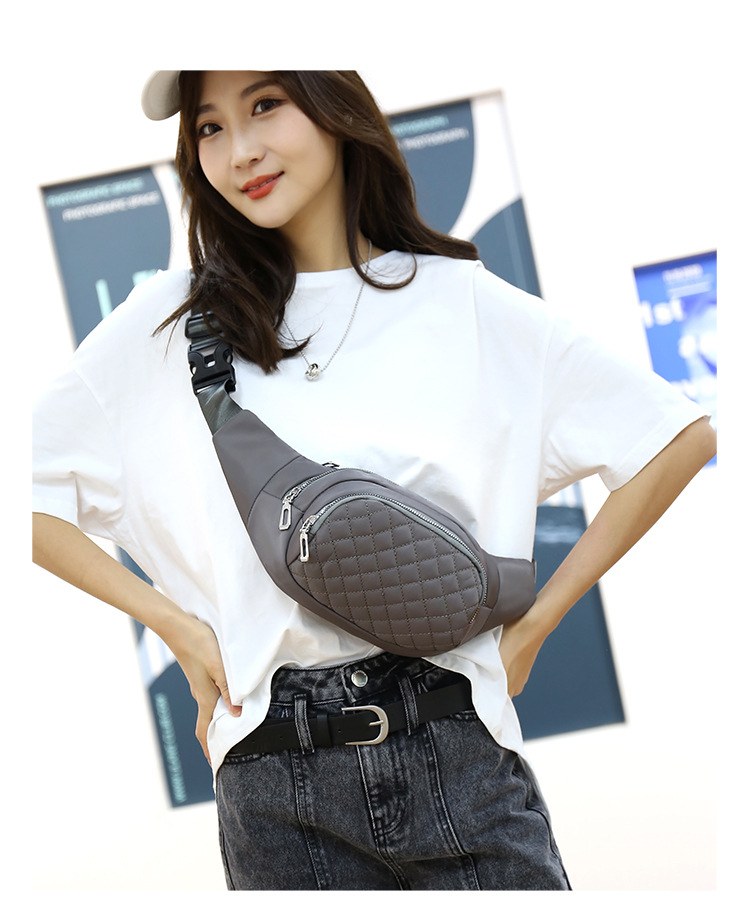 新款女士腰包韩版多层腰间收银包菱格牛津布大容量运动腰包批发