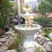 欧式花园庭院大厅招财鱼池水景玻璃钢多层摆件天使流水加湿喷泉