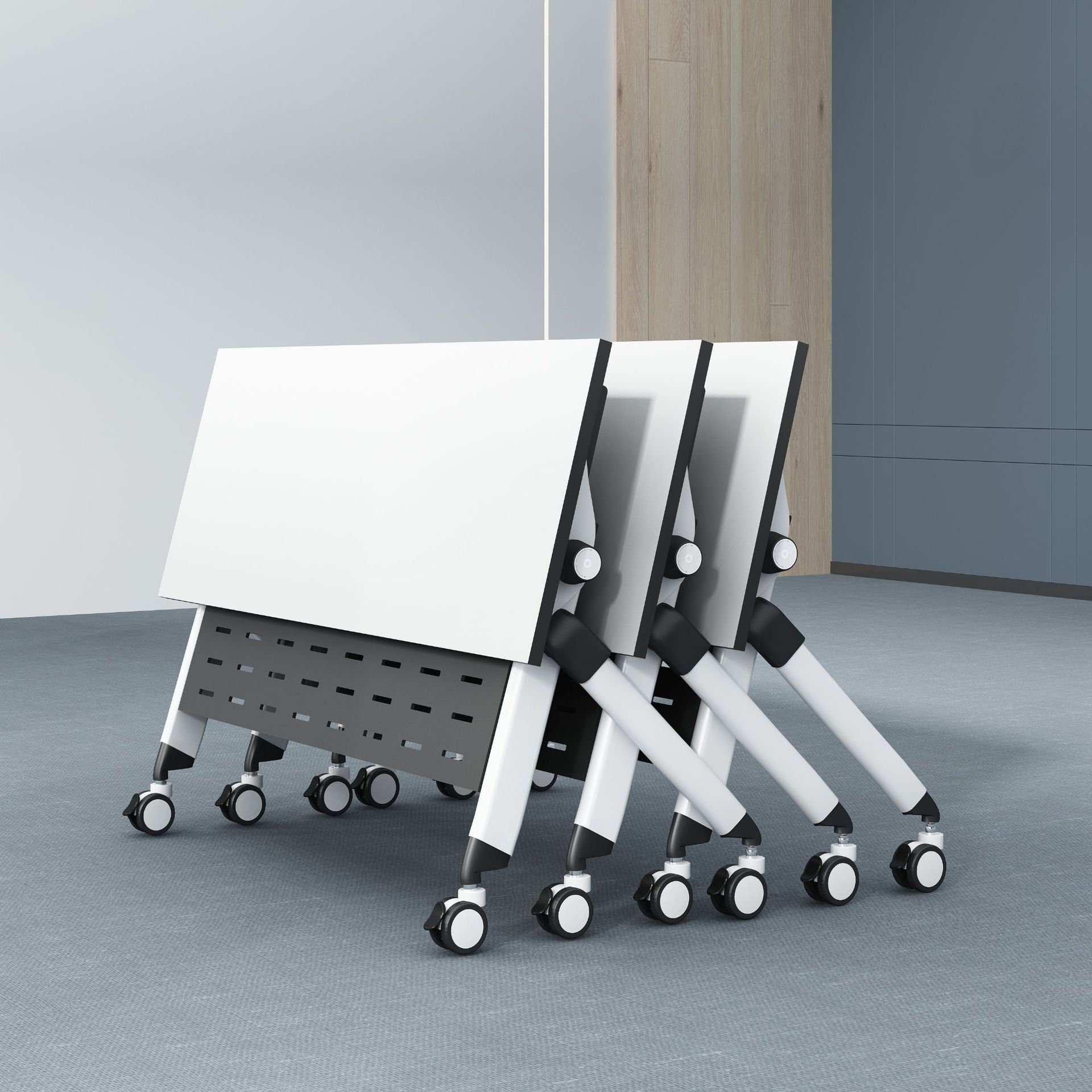 折叠会议桌培训桌椅组合双人学生课桌辅导班带轮可移动办公桌子