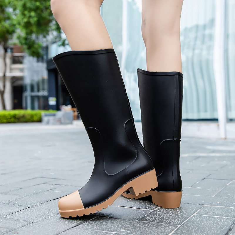 Foreign Trade Rain Boots Women's Fashion Outerwear Knee-High Rain Boots Waterproof Non-Slip Water Shoes Long Kitchen Work Rubber Shoes Soft Bottom