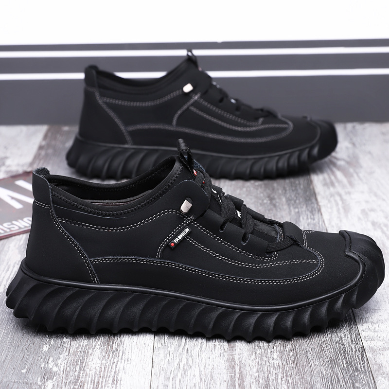 Autumn Leather Shoes Casual Breathable 2023 New Trendy Outdoor Versatile Youth Low-Top Lace-up Soft Bottom Casual Men's Shoes