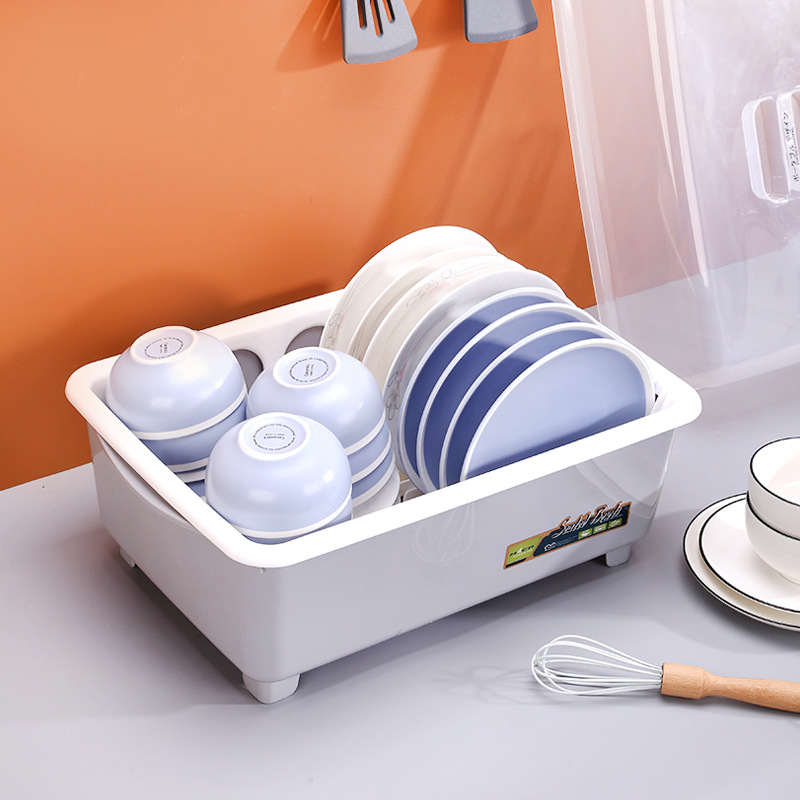 Plastic Cupboard Kitchen Drain Bowl Rack Tableware with Lid Storage Box Dish Rack Water Draining Bowl Plate Storage Rack 0594