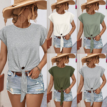 2024春夏新品跨境欧美女装亚马逊独立站热卖eBay爆款短袖系带T恤