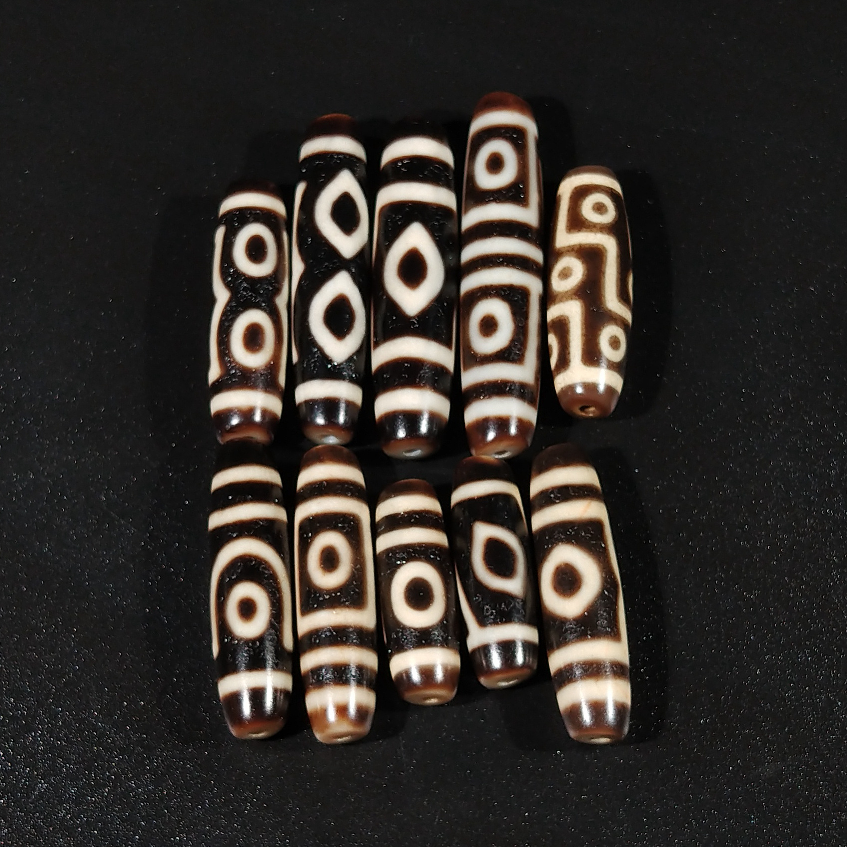 建成手工天珠系列 藏传黑白牙黄至纯天珠 工厂一手精选 一物一图