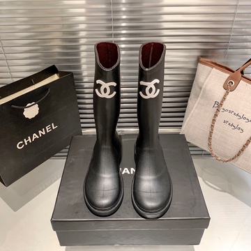 小香风长靴女网红时尚雨鞋女款防滑水靴子长筒靴黑色中古雨靴女潮