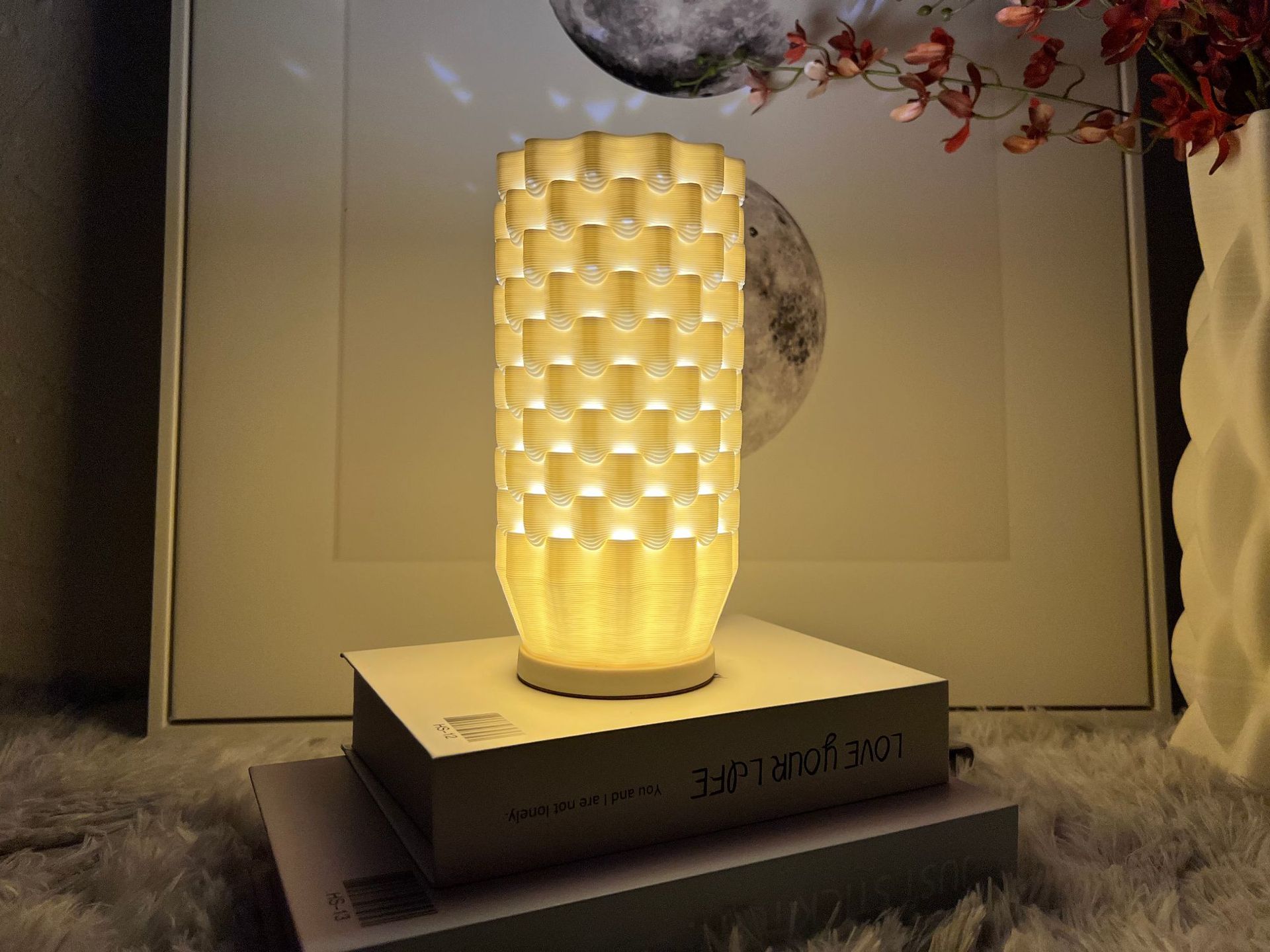 陶瓷小夜灯高端简约艺术氛围感3d陶瓷打印制作床头柜餐桌创意台灯