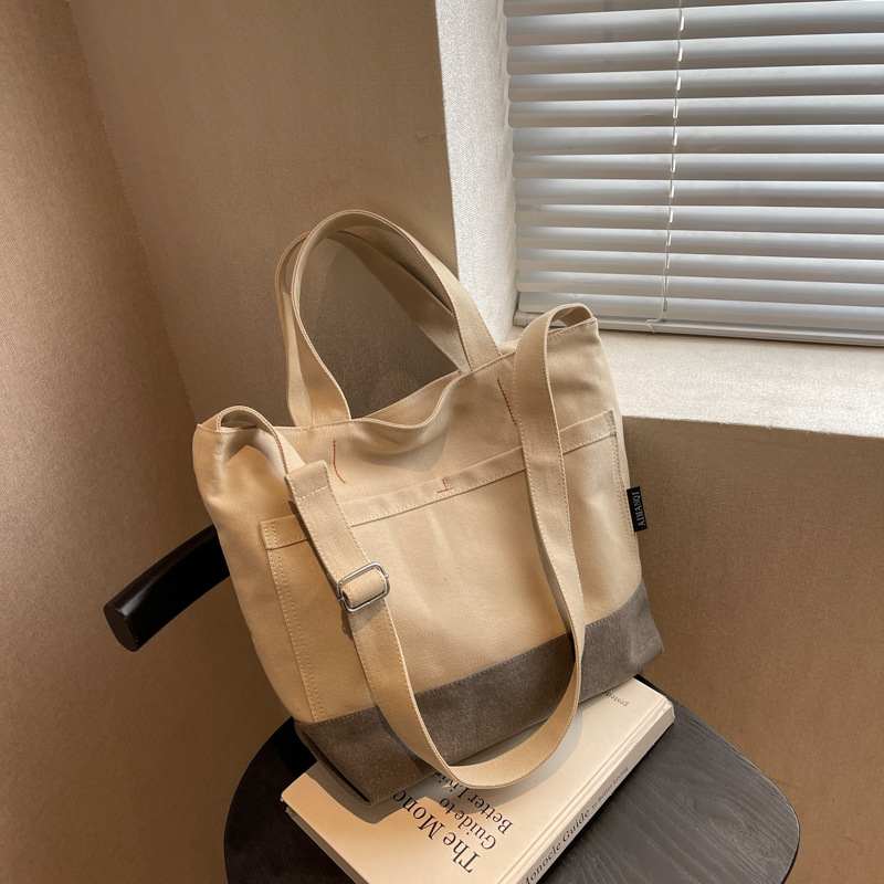 Casual Big Bag 2022 New Japanese Women Bag Fashion Color Contrast Commuter Shoulder Bag Canvas Bag Student Tote Bag