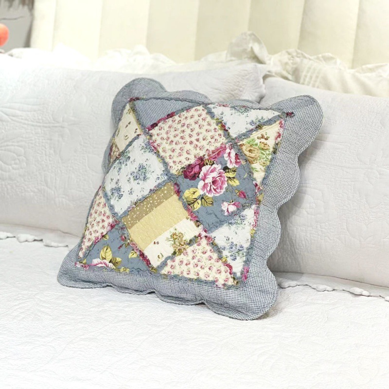 通用绣花绗缝抱枕套夹棉腰枕套田园风汽车靠背枕可拆卸枕套含芯