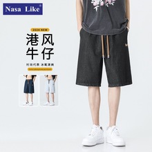 NASA联名新款男士牛仔短裤男款夏季薄款美式复古五分潮牌直筒裤男