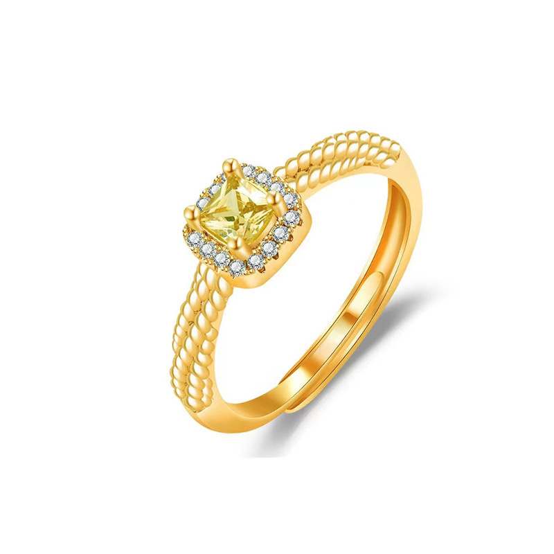 Small Sugar Cube Yellow Diamond Ring Female Xiaohongshu Small Square Diamond Twist Ring High Sense Hand Jewelry Ins Niche Wholesale
