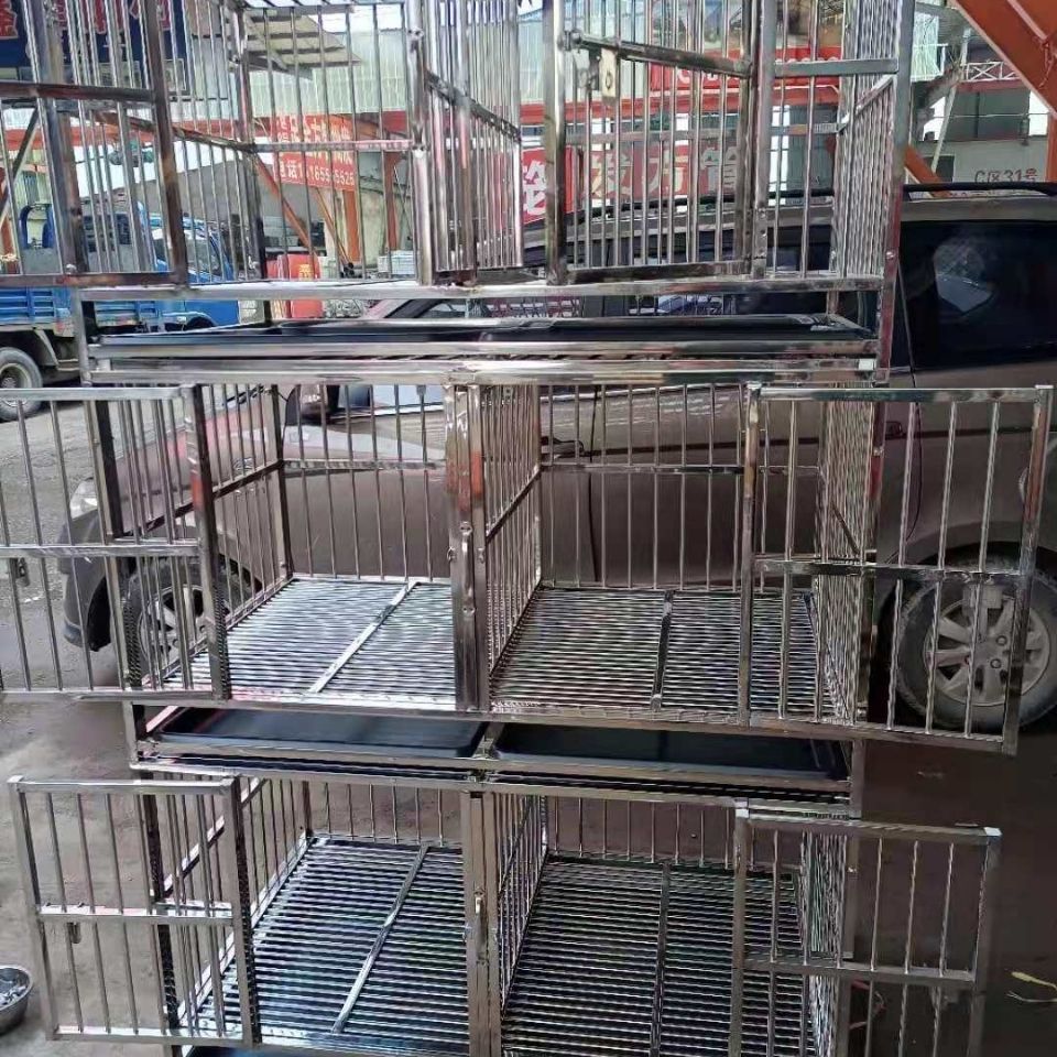 不锈钢狗笼子母笼带隔断可抽拉多层狗笼子带厕所轻便拼装-阿里巴巴