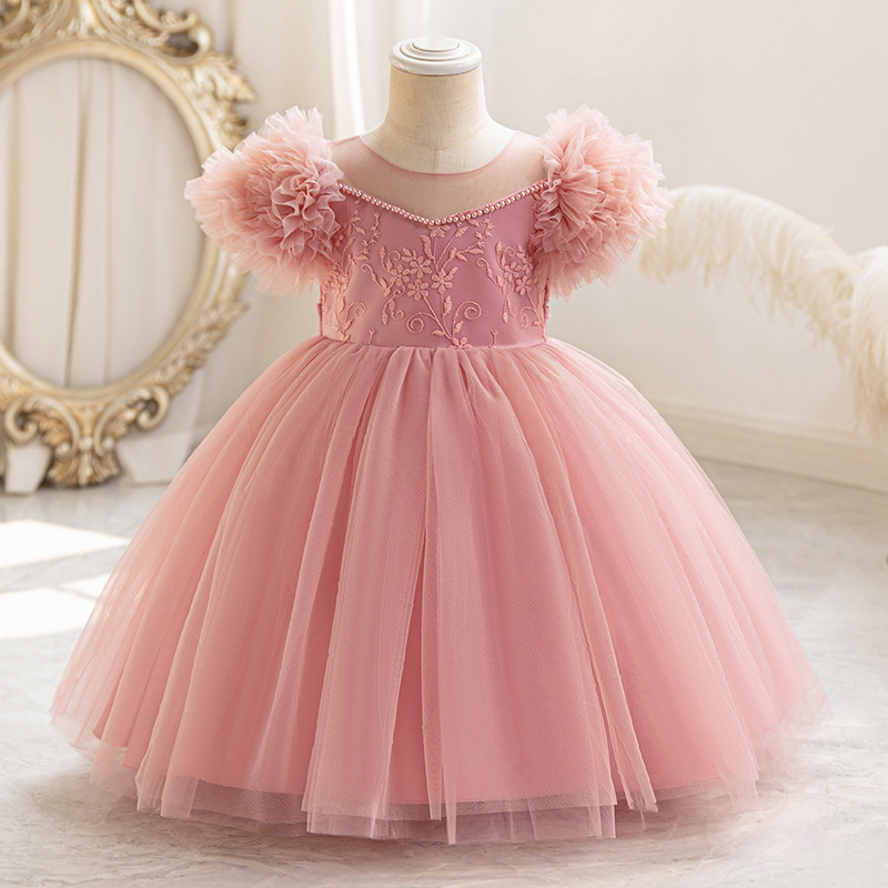 跨境女童高端公主裙生日宴会主持人礼服儿童模特走秀钢琴演出服装