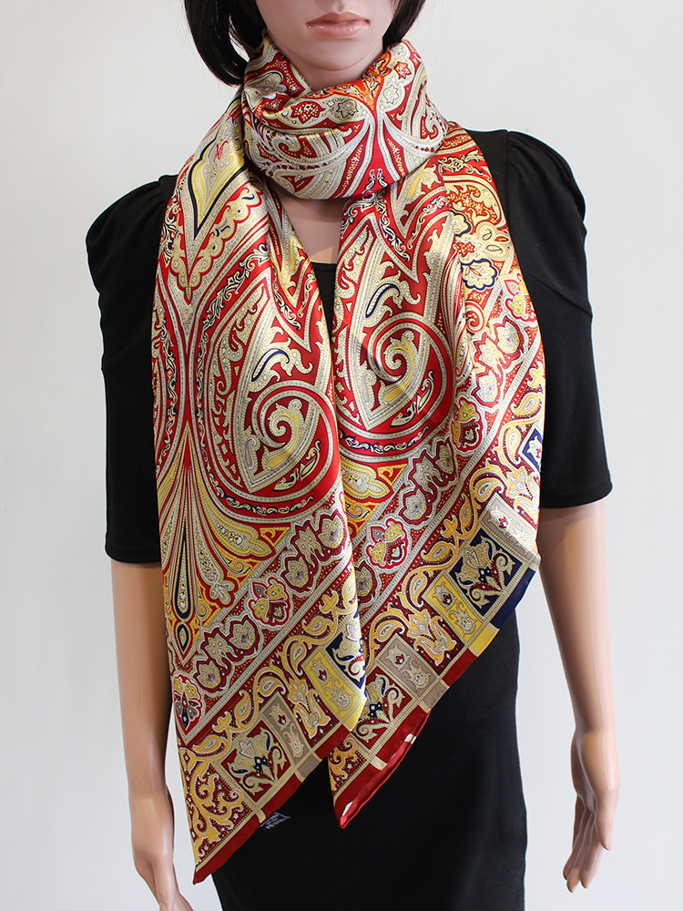 秋冬新款 140cm高档腰果花佩斯利真丝桑蚕丝超大丝巾方巾披肩围巾