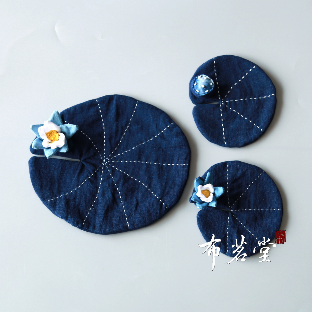 布茗堂 立体蓝染杯垫 布艺莲叶莲花杯垫 纯棉手作茶杯垫-阿里巴巴